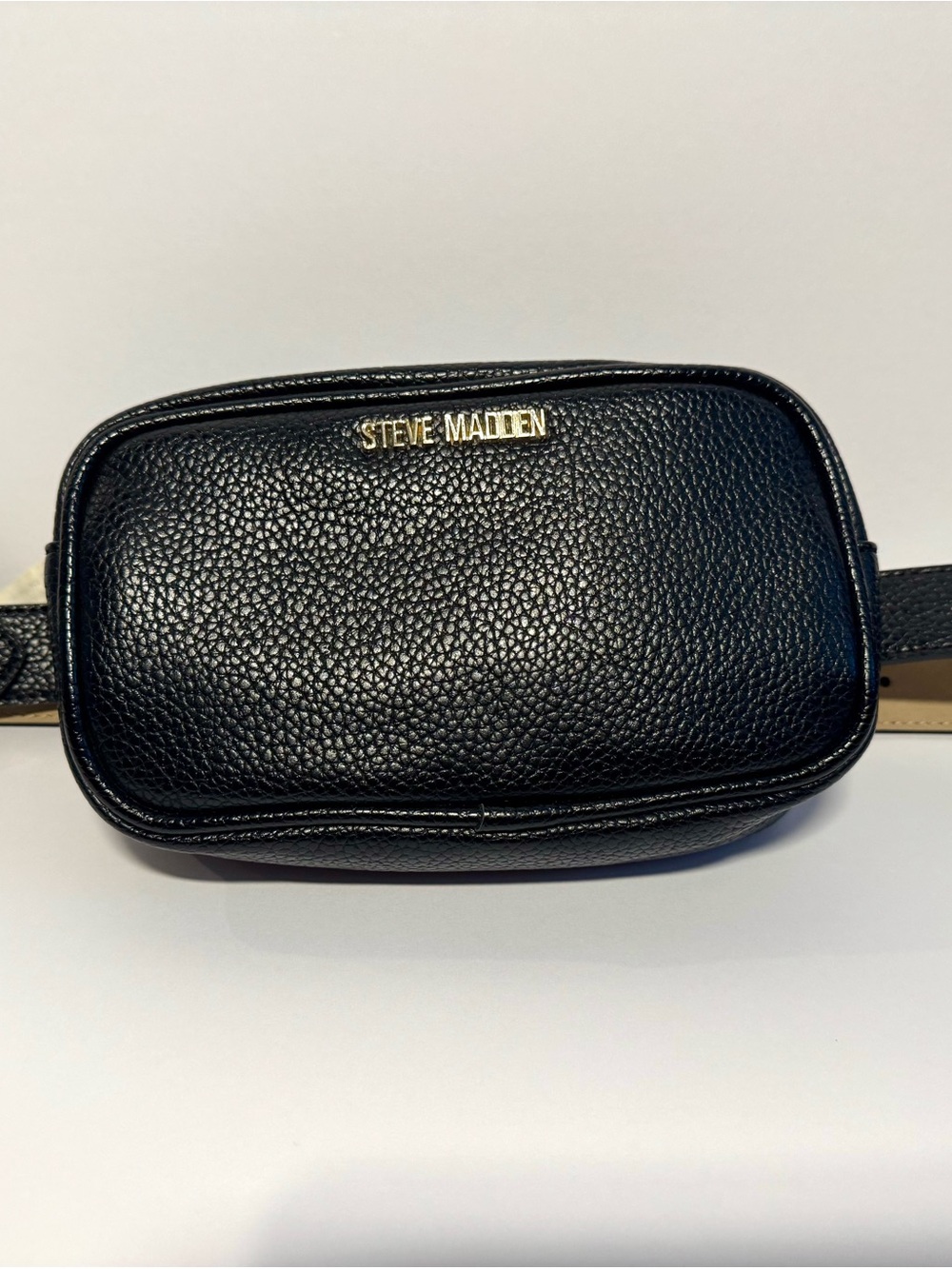Steve Madden Black Pebbled Crossbody Belt Bag with Gold Logo
